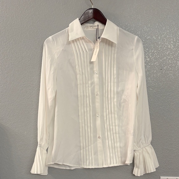 Commense Tops - Commense White Pleated Button Down Shirt
